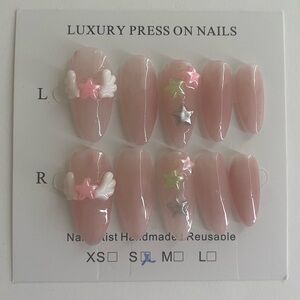 Luxury Press On Nails Hand Made with Star and Wing Accents